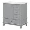 Emma Meuble-lavabo en bois massif de 30\" avec vasque en ceramique et porte a fermeture douce, Gris