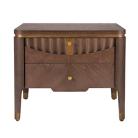  La table de nuit moderne Liam avec design en vague et 2 tiroirs de rangement, couleur marron