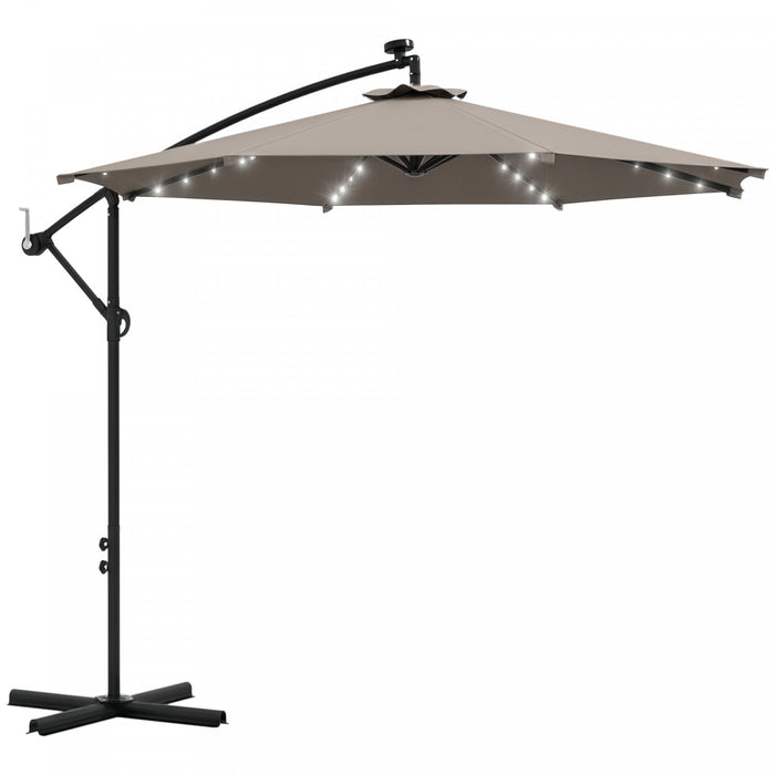 Outsunny 10ft Parapluie Cantilever D'exterieur Avec Eclairage Solaire Kaki