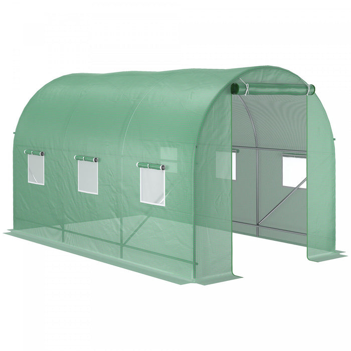 Outsunny 11.5 'x 6.6' X 6.6' Tunnel De Plain-pied Serre De Jardin Pour Plantes De Jardin Maison Chaude D'exterieur Avec Porte Enroulable, Fenetres, Couverture En Pe Vert