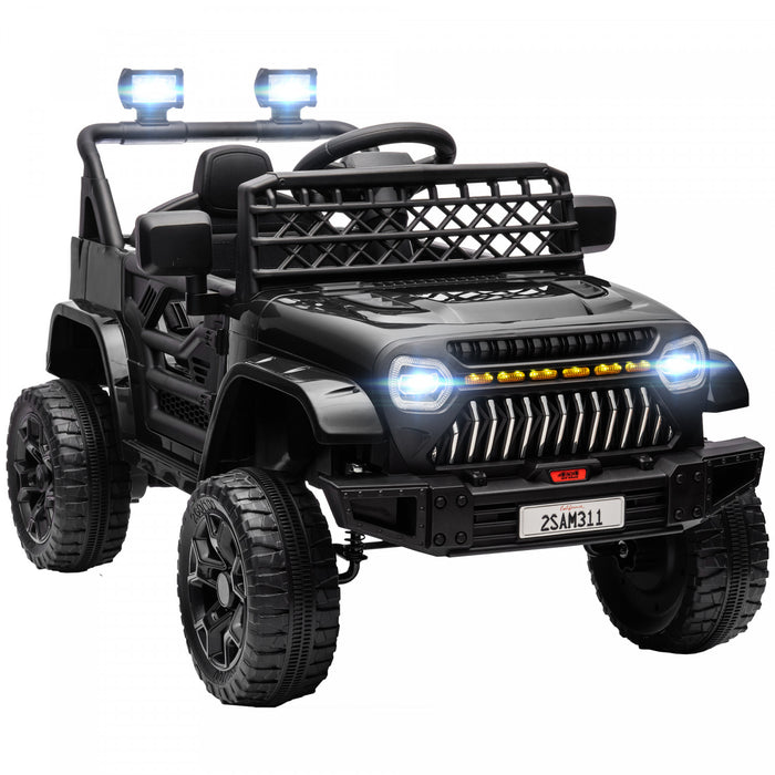 Qaba Voiture Electrique 12 V Alimente Par Batterie Pour Enfants Avec Telecommande, Suspension A Ressort, 3 Vitesses, Klaxon Musical Usb, Phares Led, Noir