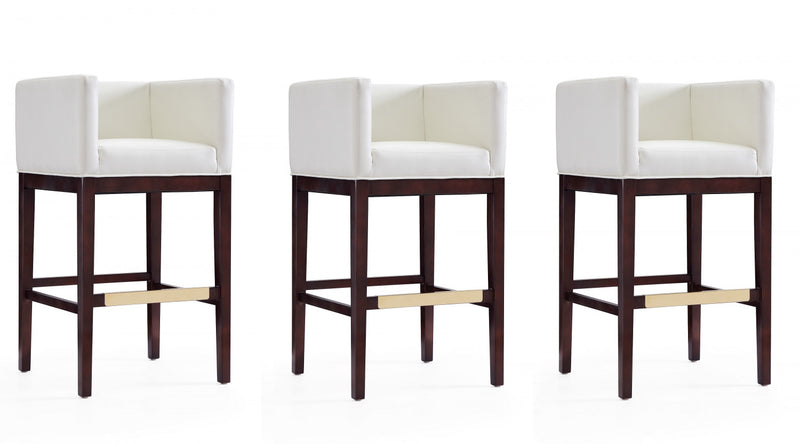 Tabouret de bar rembourre en bois style Mid-Century Modern Kingsley, ivoire - Lot de 3