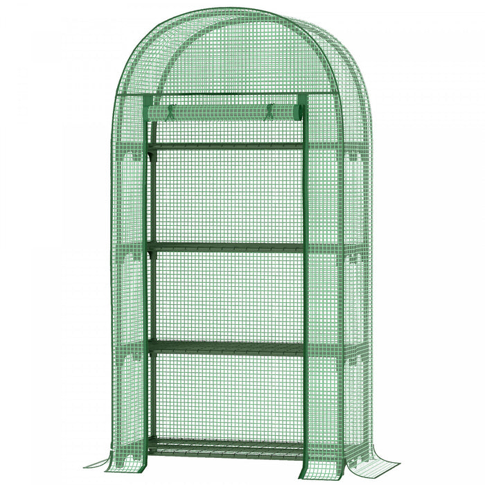 Outsunny Mini Serre De 31,5\" X 19,3\" X 63\", Serre Portative Exterieure Pour Plantes De Jardinage Avec Etageres De Rangement, Porte A Fermeture Eclair Enroulable, Cadre En Metal Et Housse En Pe, Vert