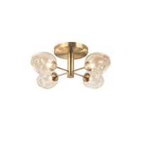 Plafonnier semi-affleuré Abii de Dainolite en verre champagne, avec fini bronze rétro et 4 ampoules