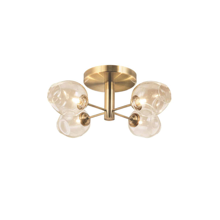 Plafonnier semi-affleuré Abii de Dainolite en verre champagne, avec fini bronze rétro et 4 ampoules