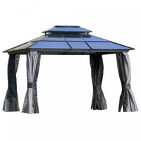 Outsunny 12' X 10' Gazebo A Toit Rigide En Polycarbonate Canopee D'exterieur Toit A Double Niveau Ca