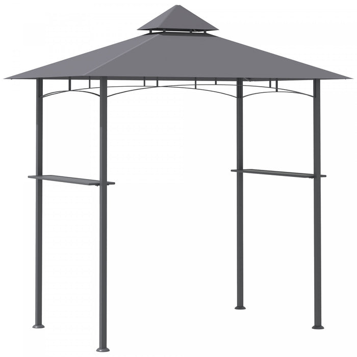 Outsunny 8' X 5' Pavillon De Jardin Abri Barbecue Avec Double Toit Auvent Exterieur Gris