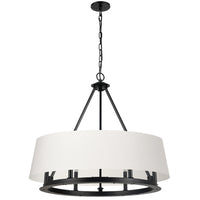 Lustre Colby de Dainolite avec 1 abat-jour blanc, fini noir mat et 6 ampoules