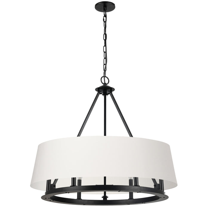 Lustre Colby de Dainolite avec 1 abat-jour blanc, fini noir mat et 6 ampoules