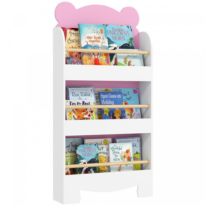 Qaba Bibliotheque Pour Enfants, Etagere De Rangement A 3 Niveaux, Rose