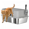 Bac a Litiere XL en Acier Inoxydable, Haut et Spacieux pour Chats