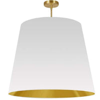 Très grand luminaire suspendu de Dainolite avec très grand abat-jour cylindrique effilé blanc et doré, et 1 ampoule