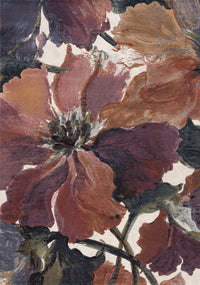 Carpette dense Amelia crème, rose et violette à motif floral - 5 pi 3 po x 7 pi 7 po