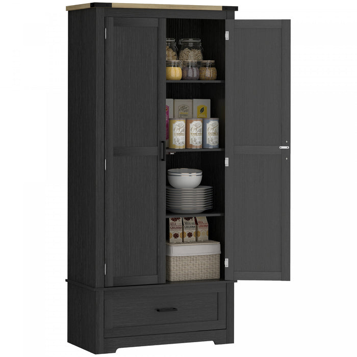 HOMCOM Buffet de Cuisine Haut avec Etageres Reglables, noir et marron