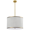 Luminaire suspendu Prudy de Dainolite avec abat-jour plissé blanc, fini laiton vieilli et 4 ampoules