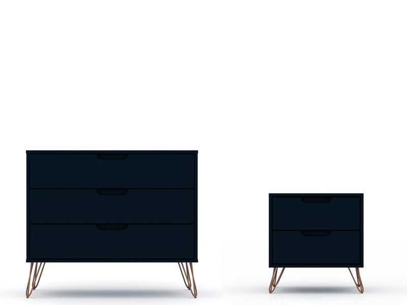 Ensemble de commodes 2 pieces Rockefeller style milieu du siecle, bleu minuit