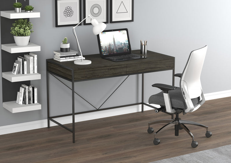 Bureau d’ordinateur de 49 po avec 2 tiroirs - bois gris avec métal noir