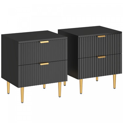 HOMCOM Nightstand Set of 2, Bedside Table, Side Table with 2 Drawers, Black