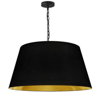 Grand luminaire suspendu Brynn de Dainolite avec abat-jour noir et doré, fini noir et 1 ampoule