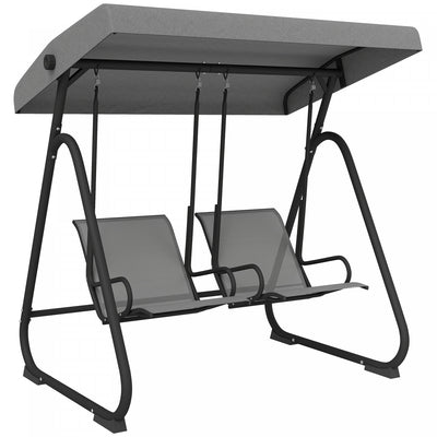 Outsunny Patio Swing Chair w/Adjustable Canopy 2-Seat, Grey