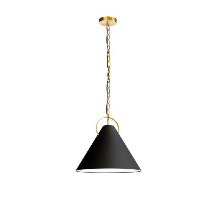 Luminaire suspendu Princeton de Dainolite de 16 po de diamètre avec abat-jour noir, fini laiton vieilli et 1 ampoule