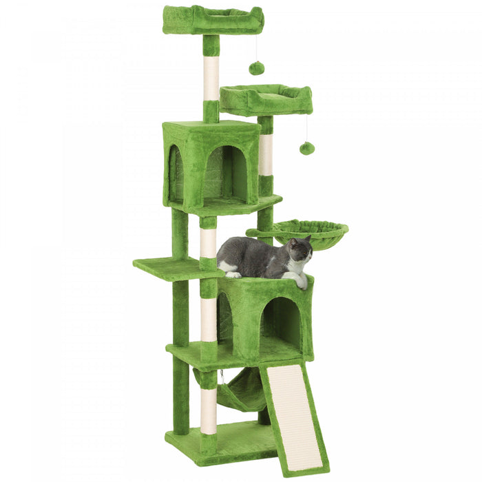 70\" Cat Tree with 2 Condos and Scratchers, Green