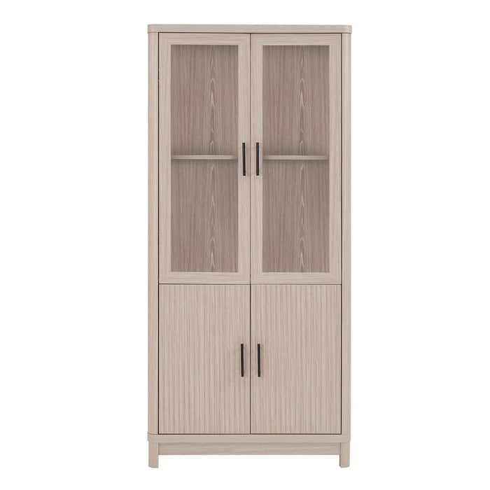 Bibliotheque armoire Jodie style mi-siecle moderne 79 cm en chene blanchi (6 etageres)