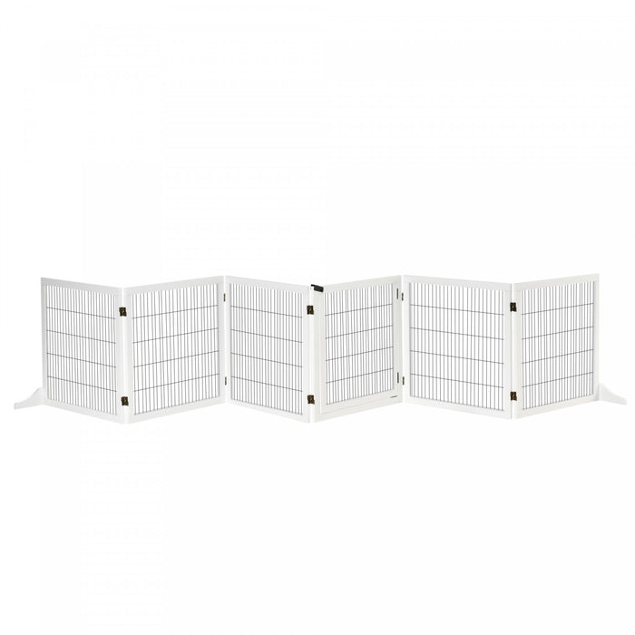 Pawhut Barriere De Securite En Bois Pour Animal Domestique, Barriere De Securite Pour Chien, Cloture Pliable Autoportante, Avec 6 Panneaux, 2 Pieds De Support, Pour Escaliers, Porte, Blanc