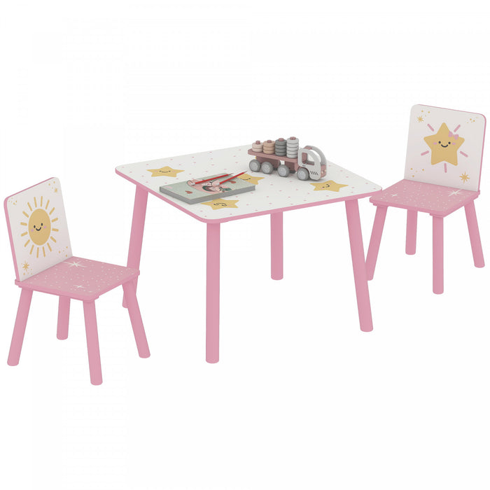 Qaba Ensemble de table et chaise 3 pcs pour enfants de 3 a 8 ans, rose