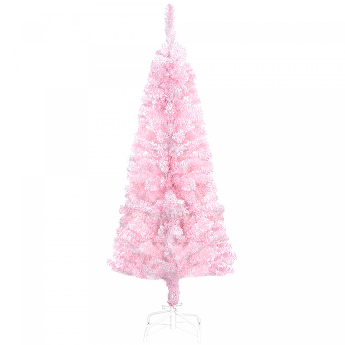 Homcom Sapin De Noel Artificiel Fin Floque Avec Base En Acier, Rose