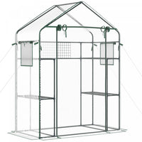 Outsunny Mini Serre, Serre De Plain-pied Avec 4 Etageres, Porte Enroulable