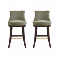  Tabouret de bar moderne Lucia en bois et tissu chenille vert feuille - Lot de 2