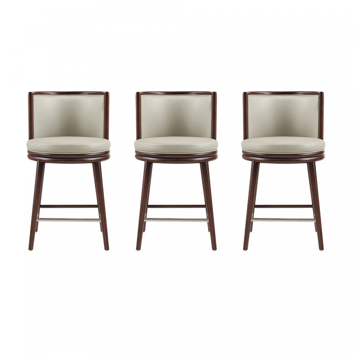 Tabouret de comptoir moderne en bois avec revetement en tissu couleur pierre Evalyn - Lot de 3