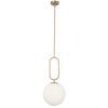 Luminaire suspendu Simone de Dainolite en verre blanc opale, avec laiton vieilli et 1 ampoule