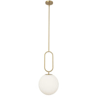 Luminaire suspendu Simone de Dainolite en verre blanc opale, avec laiton vieilli et 1 ampoule