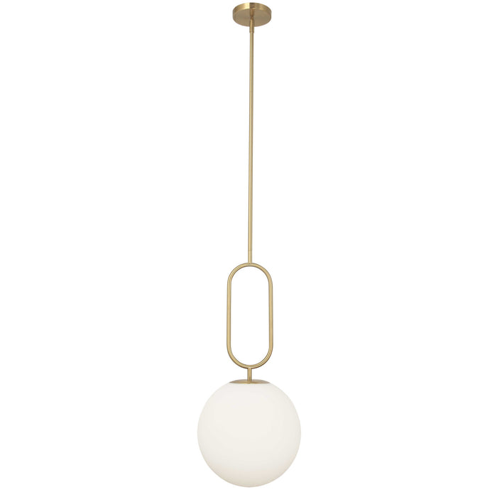 Luminaire suspendu Simone de Dainolite en verre blanc opale, avec laiton vieilli et 1 ampoule