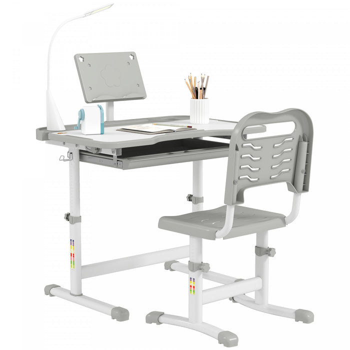 Qaba Ensemble Bureau Et Chaise Pour Enfant Bureau D'ecriture Reglable, Gris