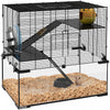 Pawhut Cage A Hamster 23.6\" L X 15.7\" L, Cage A Gerbilles Avec Bassin En Verre, Rampes, Plates-formes, Cabane, Roue D'exercice, Pour Hamsters Syriens Et Nains, Noir