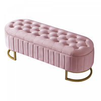  Banc de rangement elegant Amelia en velours capitonne avec pieds en metal, rose