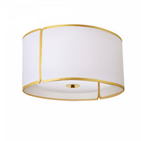 Plafonnier affleuré de Dainolite avec abat-jour cylindrique blanc à encoches qui diffuse la lumière, fini doré et 3 ampoules