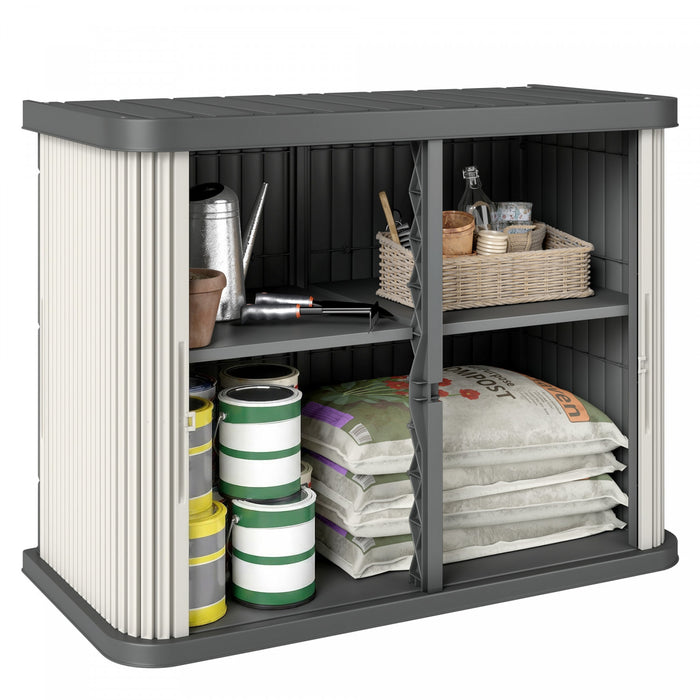 Outsunny Armoire de Rangement Exterieur 480 L, Abri de Jardin en Plastique, Gris