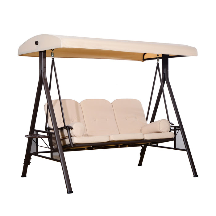 Outsunny Chaise Pivotante Robuste 3 Places Avec Siege Rembourre Pour Hamac De Salon D'exterieur Avec Auvent Inclinable, Beige