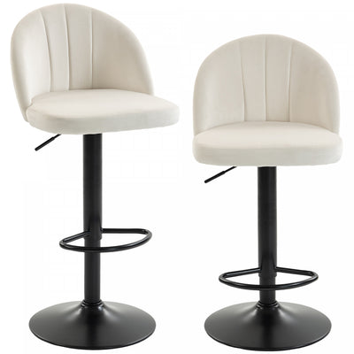 HOMCOM Bar Stools Set of 2, Swivel Counter Height Barstools, Cream White