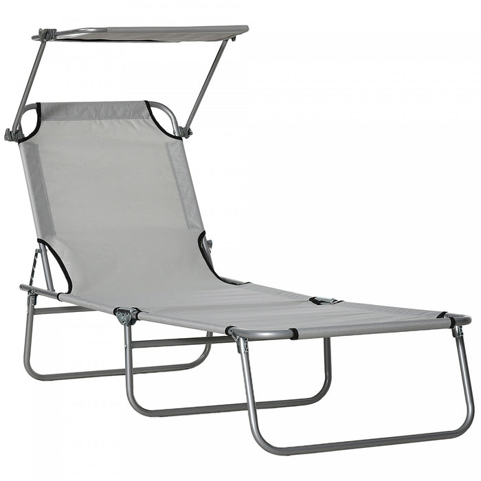 Outsunny Chaise Longue De Jardin Reglable, Camping, Plage, Gris Clair