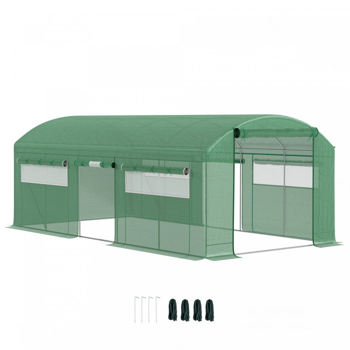 Outsunny Serre Tunnel 19,5' X 10' Avec 3 Portes Enroulables