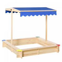 Bac A Sable En Bois Avec Auvent Reglable, Ensemble De Jeu D'exterieur Pour Enfants Resistant Aux Int
