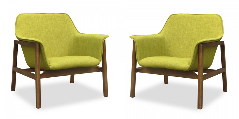 Fauteuil d’appoint Miller style milieu du siecle en tissu lin vert – Lot de 2