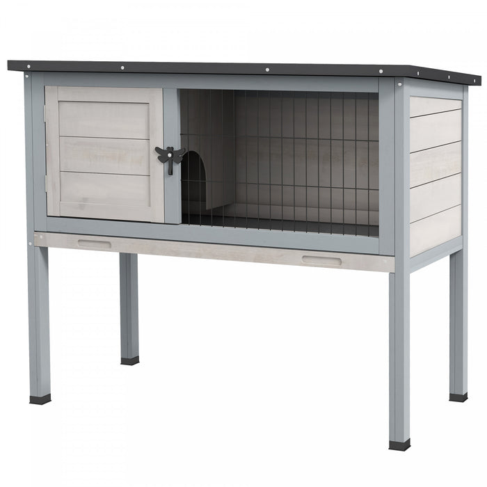 Pawhut Clapier En Bois Pour Lapin Petite Maison Pour Animaux Avec Toit Ouvert En Asphalte, Plateau Coulissant, Interieur/exterieur, Gris