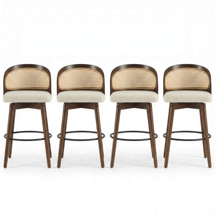 Calvin – Lot de 4 tabourets de bar de hauteur comptoir pivotants pour interieur avec dossier ergonomique, finition noyer