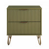 Table de nuit moderne Dumbo 20\" a cannelures en vert olive (2 tiroirs)